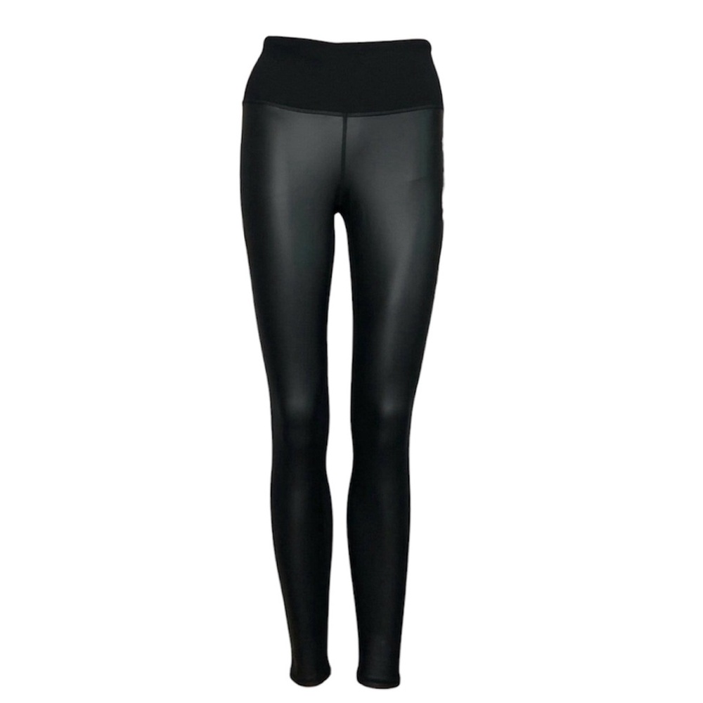Athleta Gleam Vegan Leather Panel Black Leggings in size Small